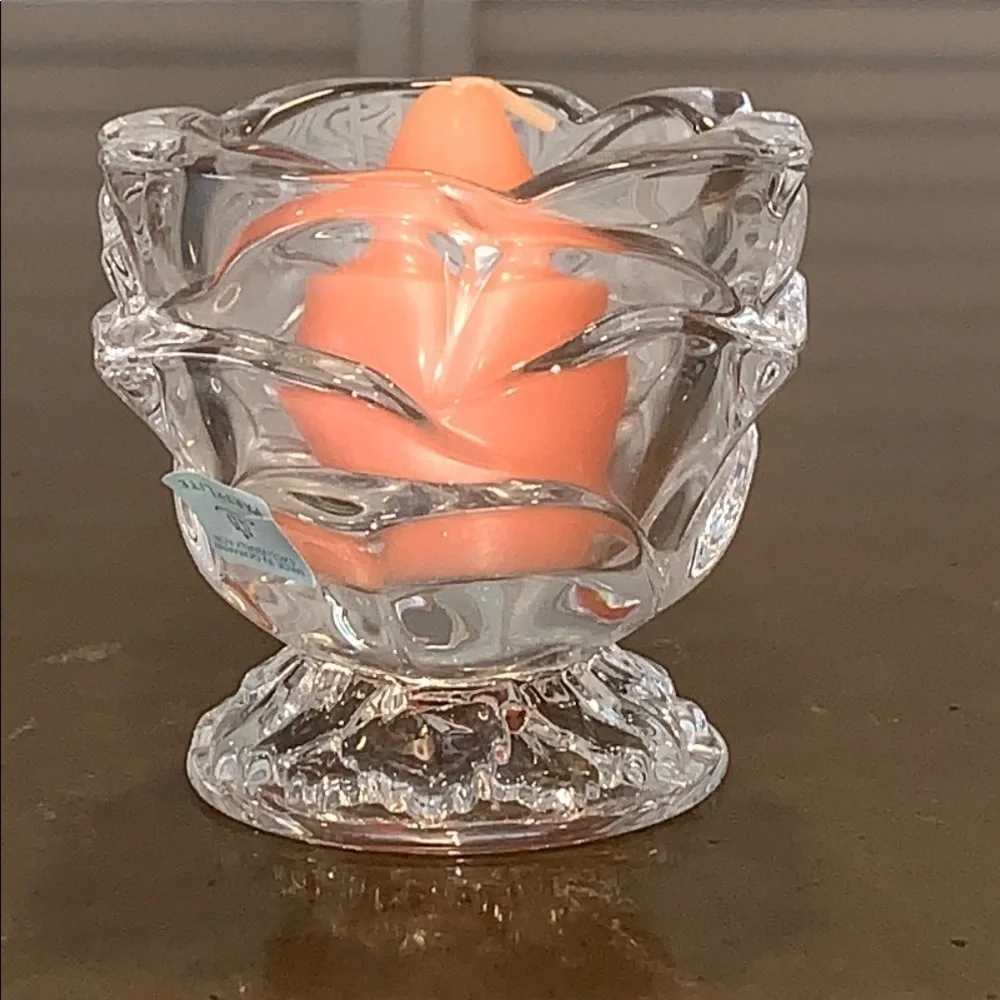 NiB PartyLite Radiant Rose Lead Crystal Votive Holder and Candle P7295 - Picture 2 of 8